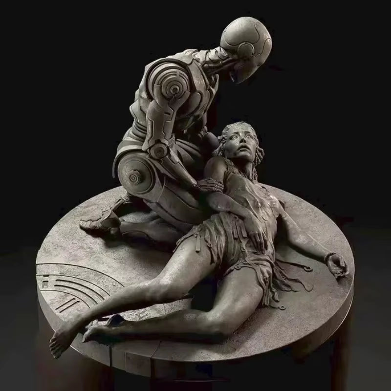 Steampunk Female Warrior with Mechanical Automaton 1/24 Resin Figure Set - resin model view 2