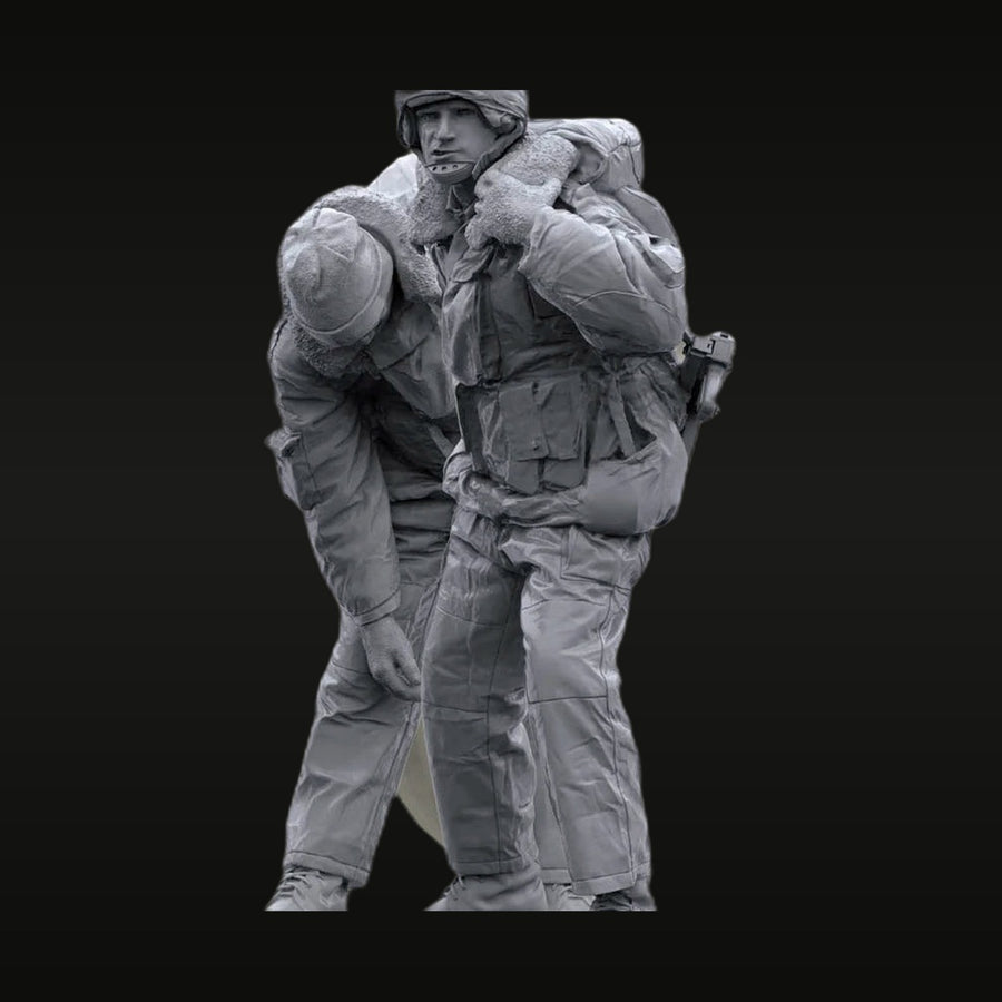 WWII US Airborne Soldier Evacuating Wounded Comrade 1/35 Resin Figure Kit - unpainted resin model kit