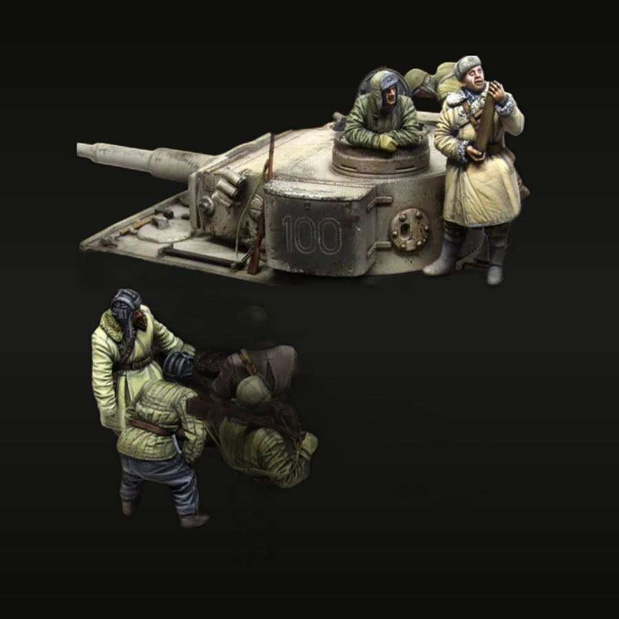 WWII Soviet Soldiers Winter Eastern Front with Tank Turret 1/35 Resin Diorama Kit - unpainted resin model kit