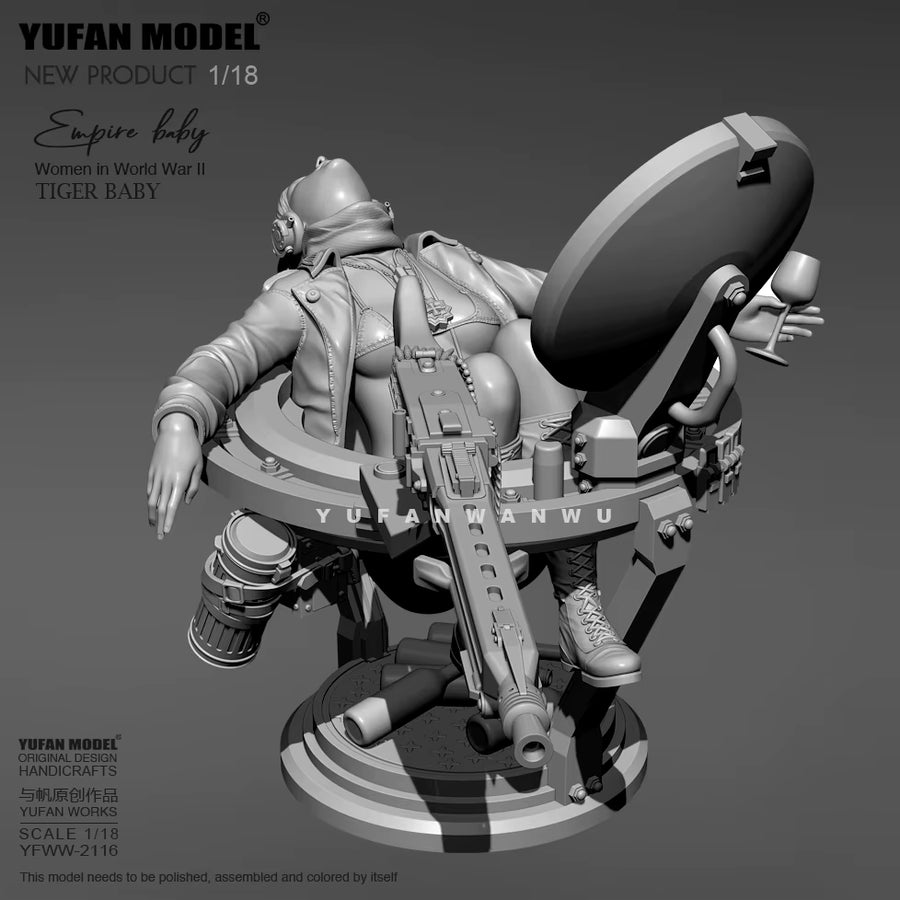 Pinup Female Soldier with Rifle and Searchlight Resin Figure Kit - resin model view 2