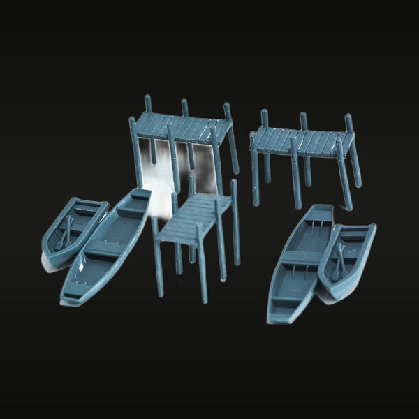 Dock Boats & Canoes Diorama Set 1/64 Resin Model Kit
