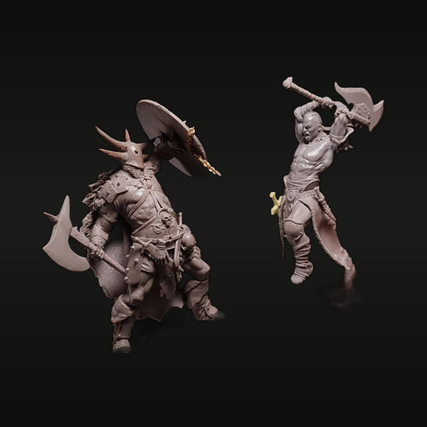 Fantasy Horned Demon Warrior vs Barbarian Axeman Diorama 1/24 Resin Figure Kit