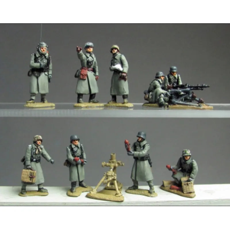 1/72 Scale Diecast Resin Figure Model Kit WWII German Greatcoat Officers and HMG & 8Cm Mortar 9 Figures Unpainted