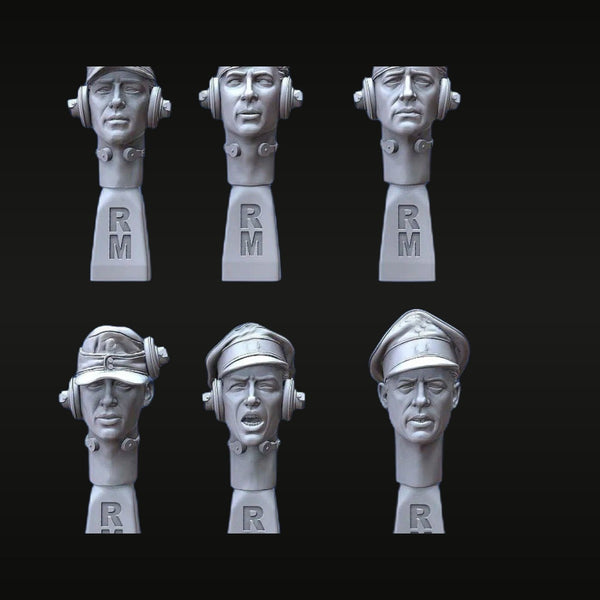 WWII Tank Crew Bust Heads with Headsets Set of 6 1/35 Resin Kit