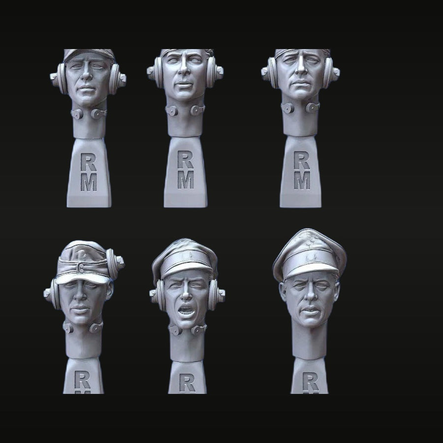 WWII Tank Crew Bust Heads with Headsets Set of 6 1/35 Resin Kit - unpainted resin model kit