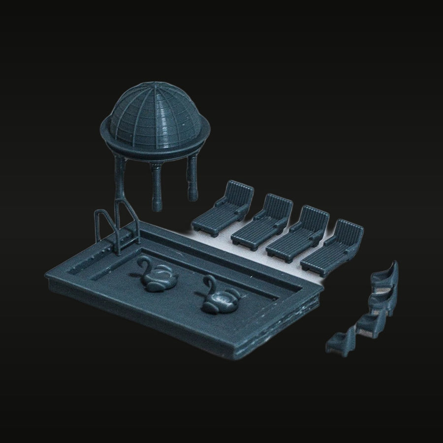 Outdoor Swimming Pool Diorama 1/64 Resin Model Kit with Parasol - unpainted resin model kit