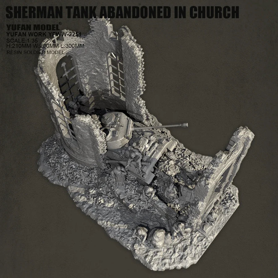 WWII Sherman Tank in Ruined Church Diorama 1/35 Resin Kit - resin model view 5