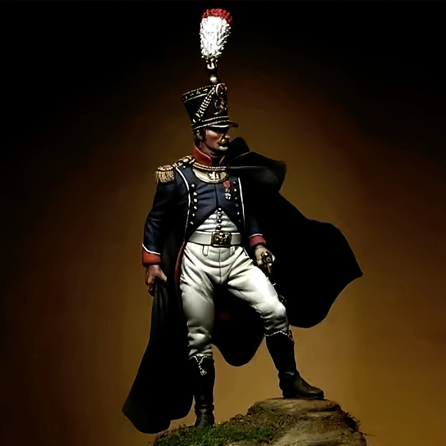 Napoleonic French Imperial Officer Plumed Shako 1/32 Resin Bust Kit - resin model view 2