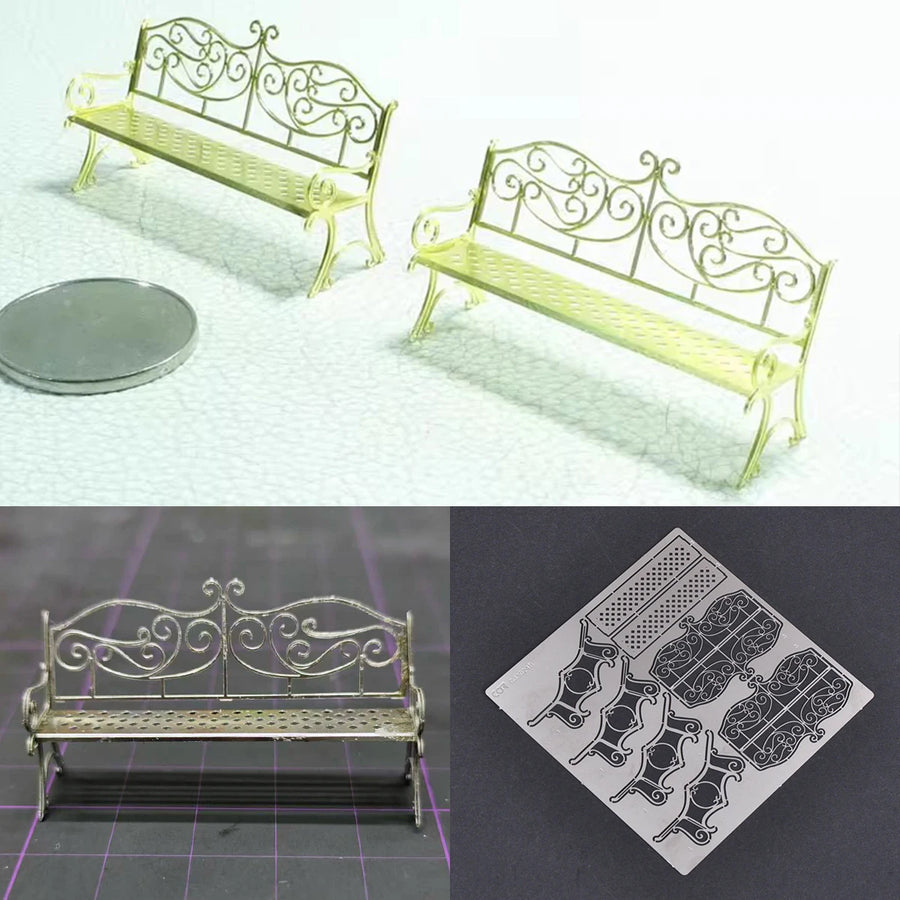 1/35 Photo Eatch PE Sand Table Diorama Scale Model Kit Metal Stainless Steel Park Chair Bench Stool Bar Chair Outdoor Chair