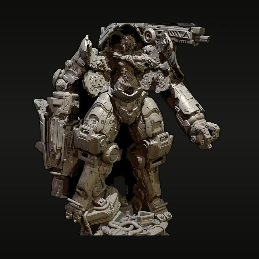 Sci-Fi Heavy Combat Exoskeleton Mecha Suit with Pilot Figure 75mm Resin Kit - unpainted resin model kit