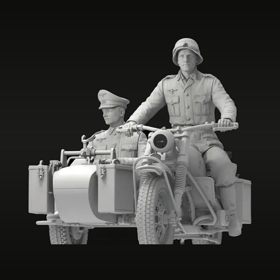 WWII German Soldiers Motorcycle Sidecar with Crew 1/16 Resin Set - unpainted resin model kit