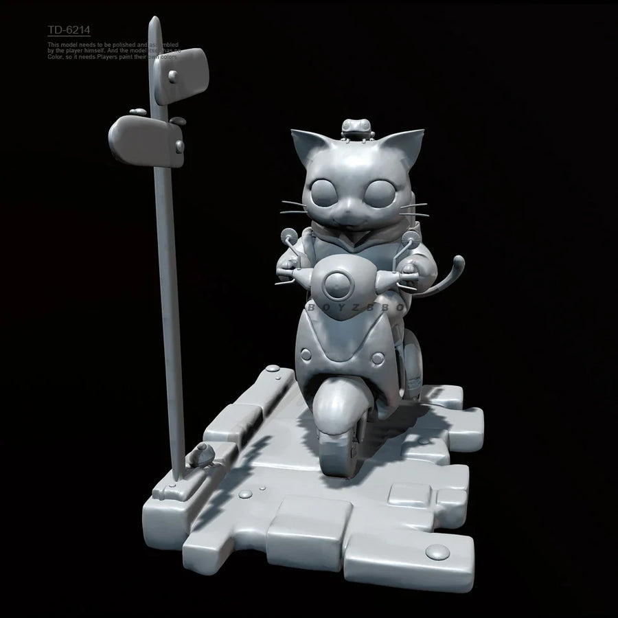 Steampunk Cat Scooter Driver 50mm Resin Figure Kit - resin model view 4