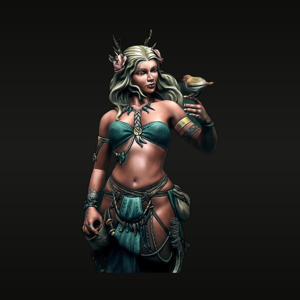 Fantasy Female Druid Shaman with Antlers and Bird Companion 1/10 Resin Figure Kit
