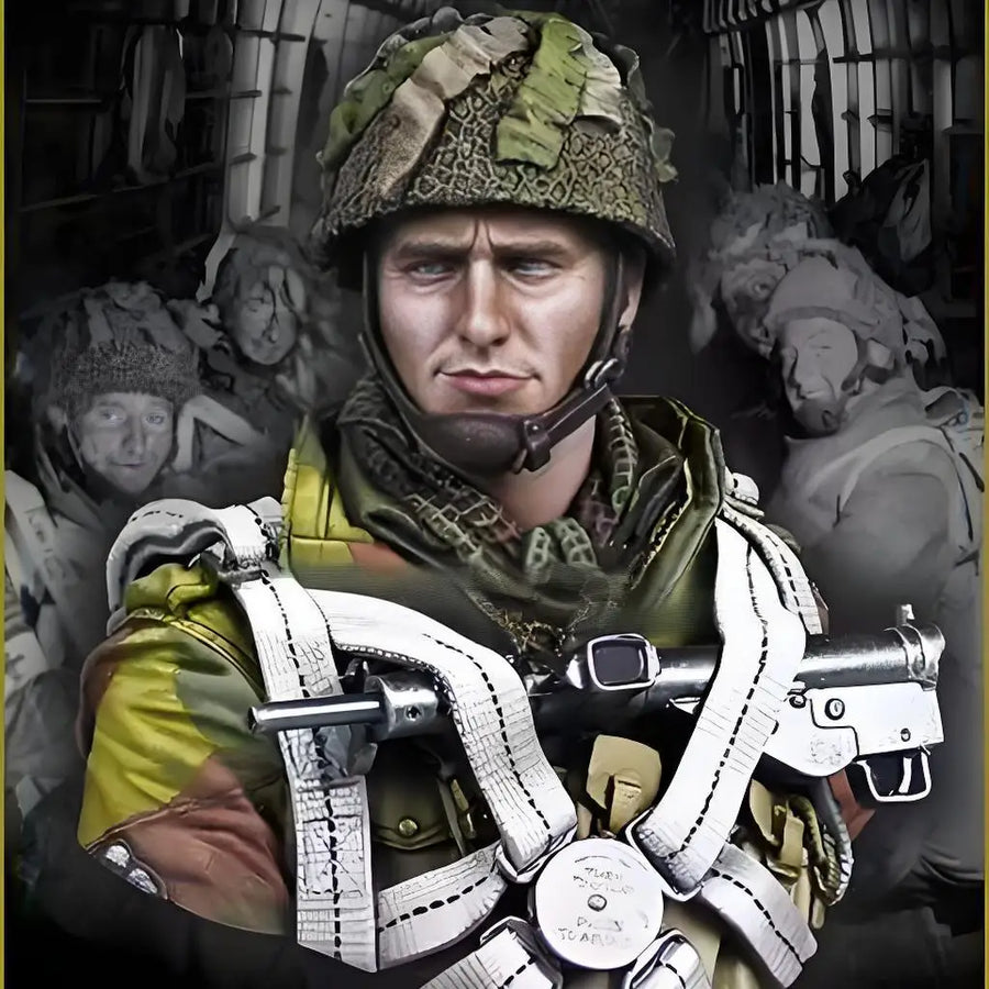 1/10 Resin Character Bust, World War II British Paratrooper GK Figurine, White Model, Military Theme, Unpainted and Colored