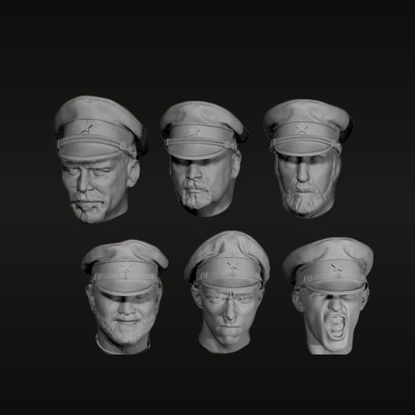 WWII Soviet Officer Heads with Peaked Caps 1/35 Resin Bust Set
