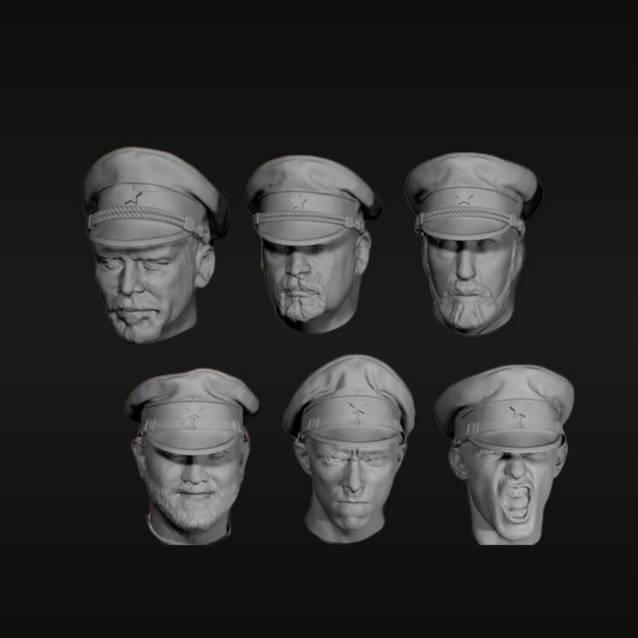 WWII Soviet Officer Heads with Peaked Caps 1/35 Resin Bust Set - unpainted resin model kit