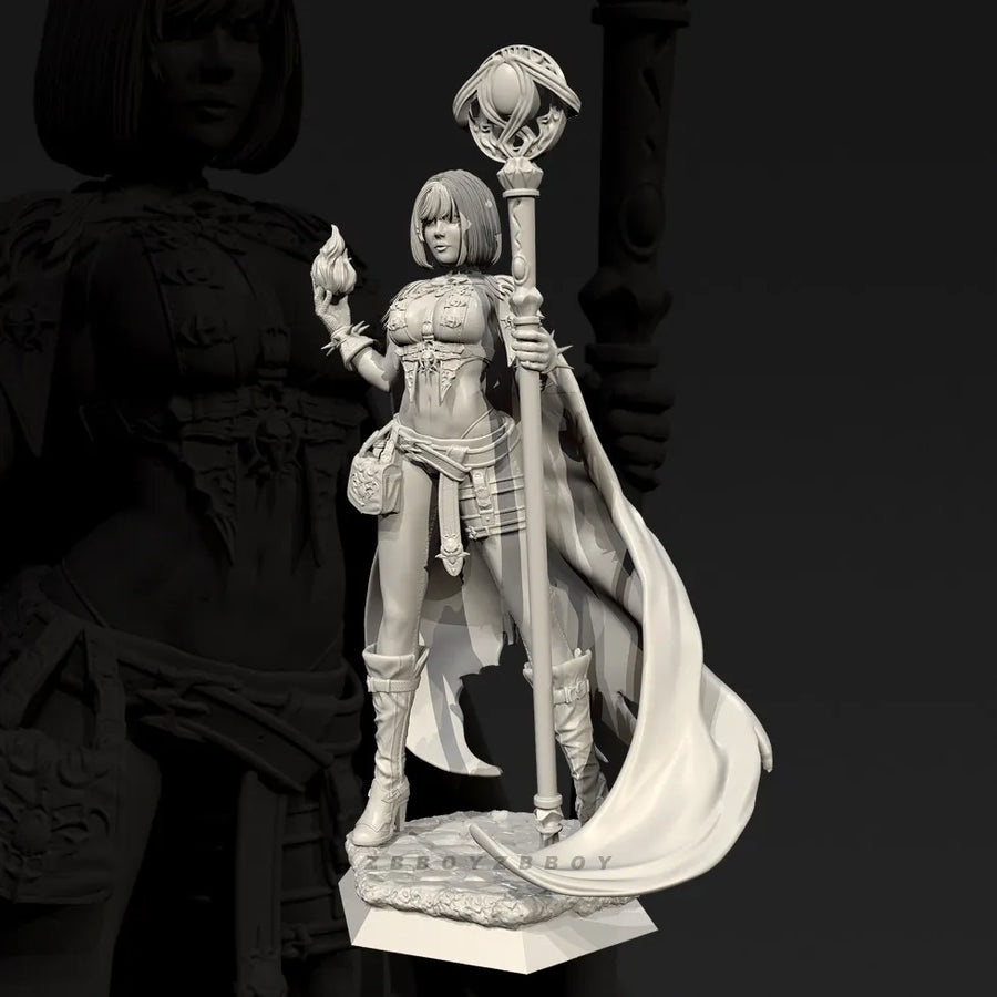 Fantasy Female Warrior with Flaming Torch 28mm Resin Figure Kit - resin model view 2