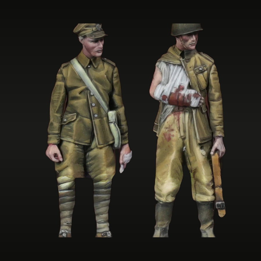 WWI British Expeditionary Force Wounded Soldiers 2-Figure Set 1/35 Resin Kit - unpainted resin model kit
