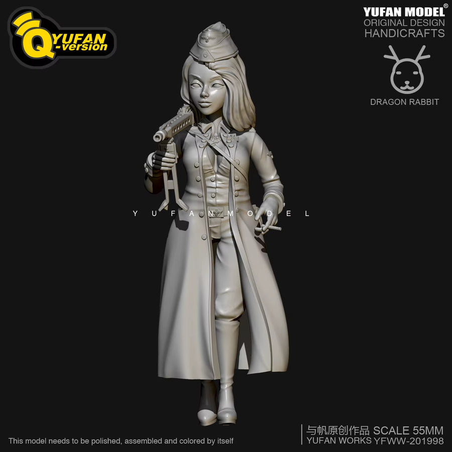 WWII German Female Soldier Full Figure with MG42 55mm Resin Kit - resin model view 2