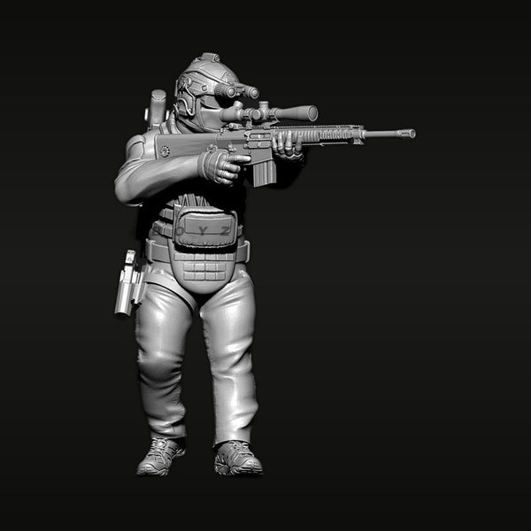 Sci-Fi Female Soldier with Scoped Rifle and Body Armor 38mm Resin Figure Kit