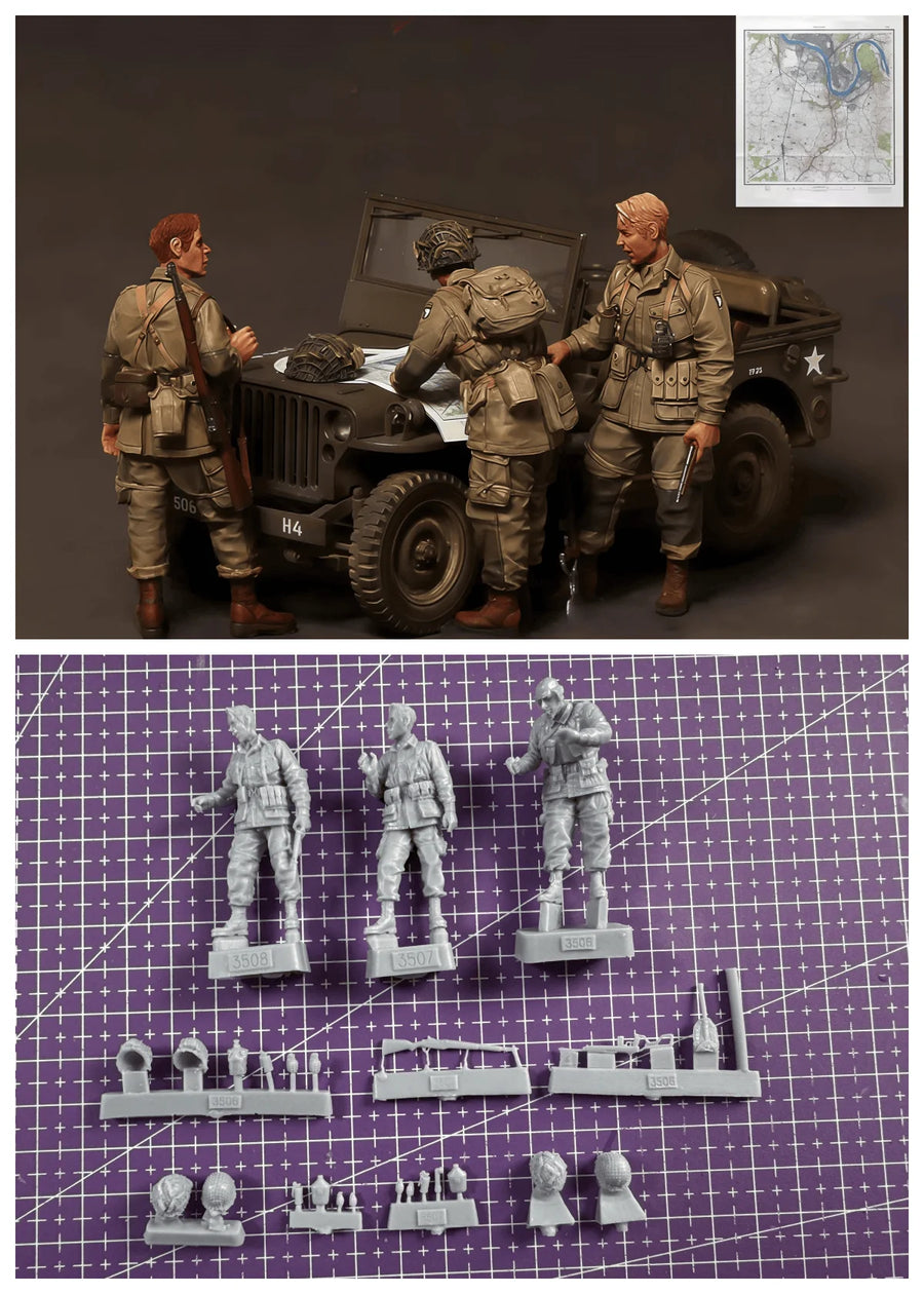 WWII American Officers & Jeep Crew 3-Figure Set 1/35 Resin Kit - resin model view 3