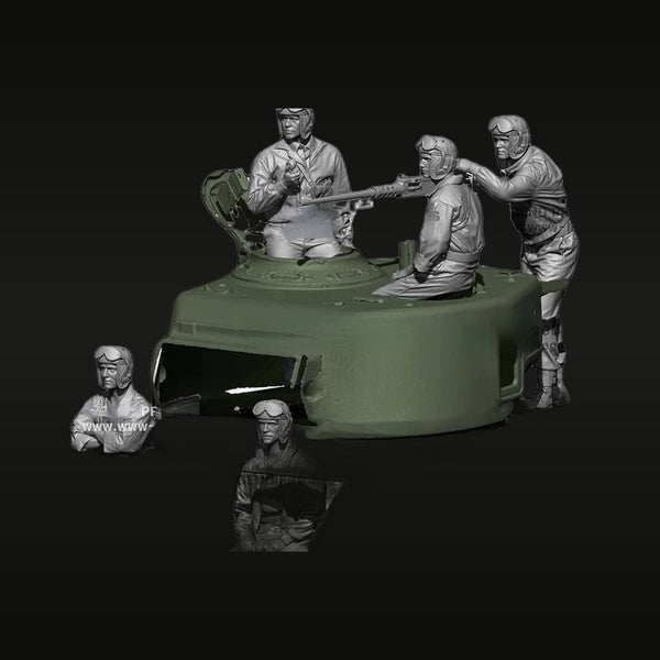 WWII US Tank Crew with Pilot Helmets 5-Figure Set 1/16 Resin Kit