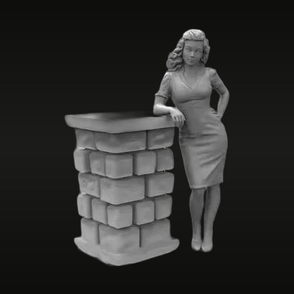 1950s Female Pinup with Brick Planter 1/35 Resin Figure Kit