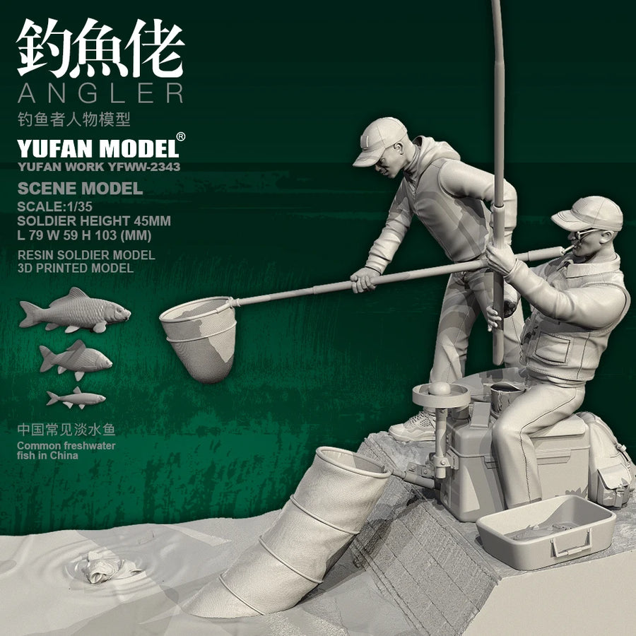 YUFAN 1/35 1/35 Resin Model Colorless and Independently Assembled Fishing Man YFWW-2347+3D
