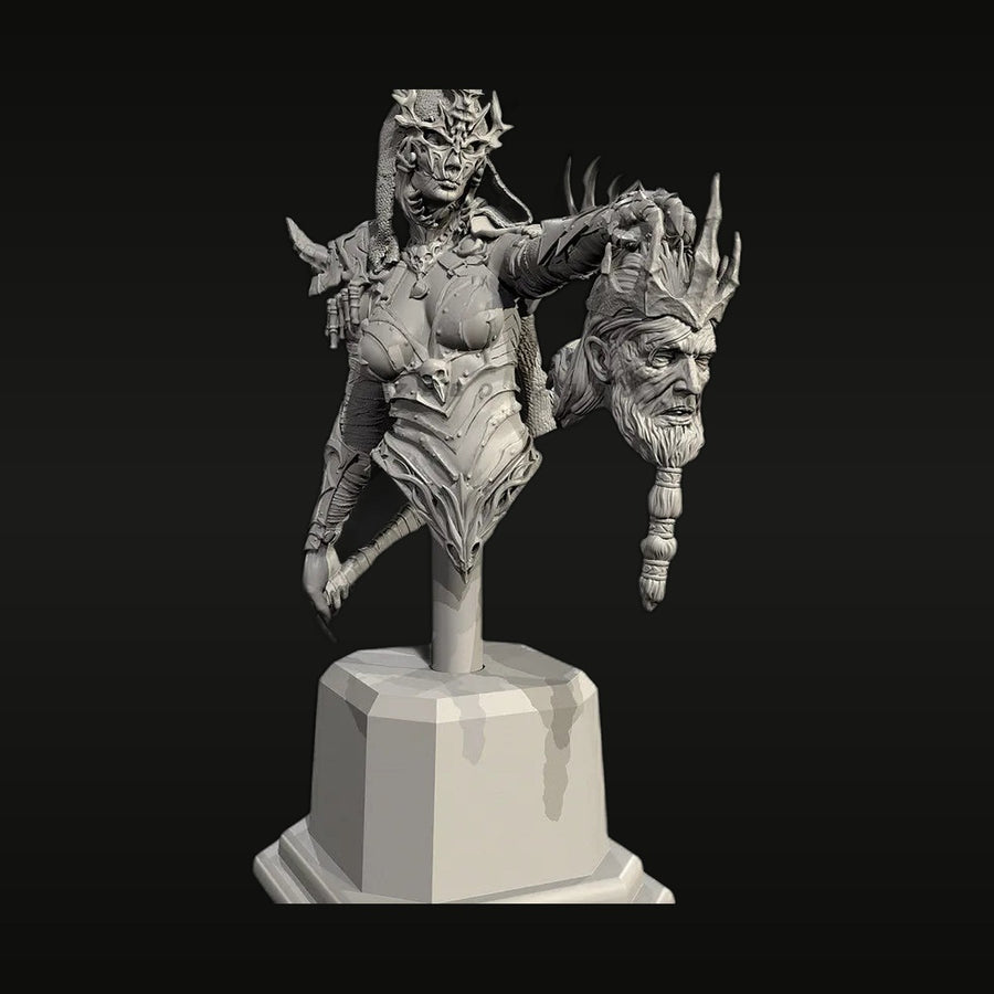 Fantasy Female Demonic Warrior Queen on Demonic Beast 75mm Resin Figure Kit - unpainted resin model kit
