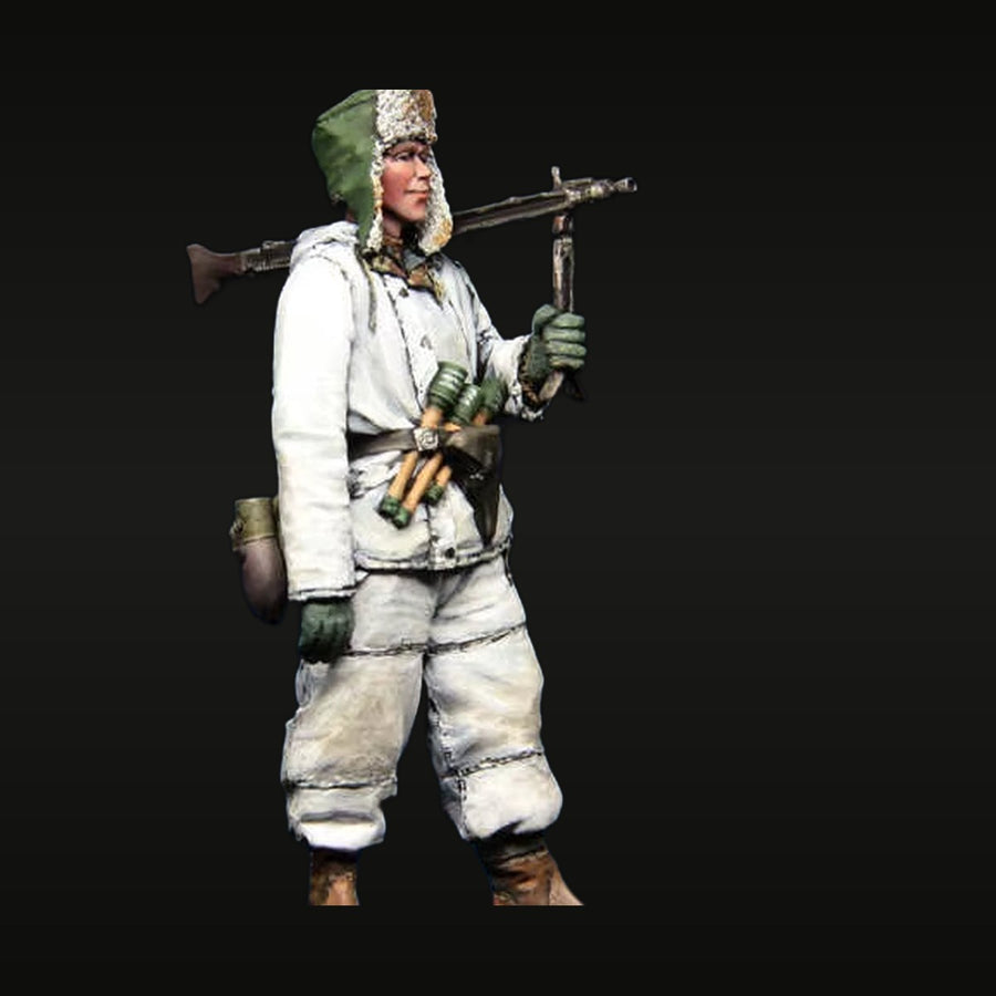 WWII Soviet Winter Soldier with Mosin-Nagant and Grenades 1/35 Resin Figure - unpainted resin model kit