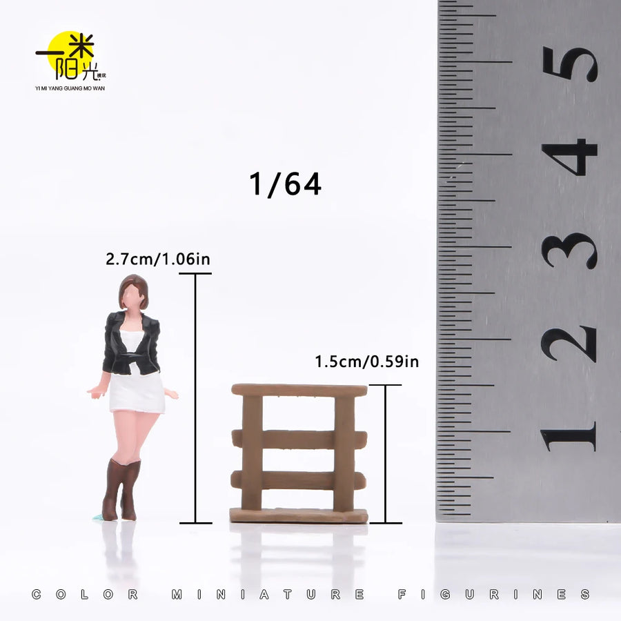 Painted Miniatures 1/24 1/64 1/43 Workplace Girl Standing by Fence Female Scene Figure Dolls Unpainted Model for Vehicles