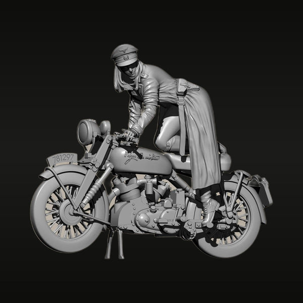 WWII German Luftwaffe Female Dispatch Rider on Motorcycle 1/35 Resin Figure Kit