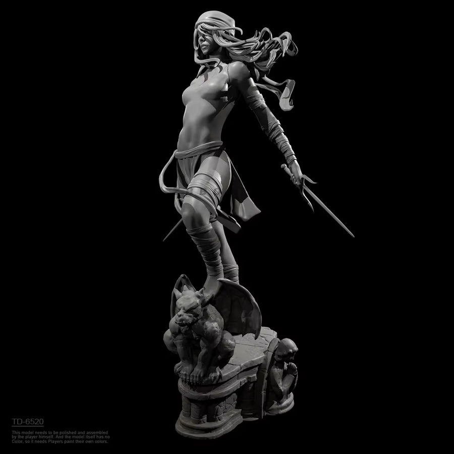 Fantasy Female Warrior with Dual Katana on Skull Base 50mm Resin Bust Kit - resin model view 4