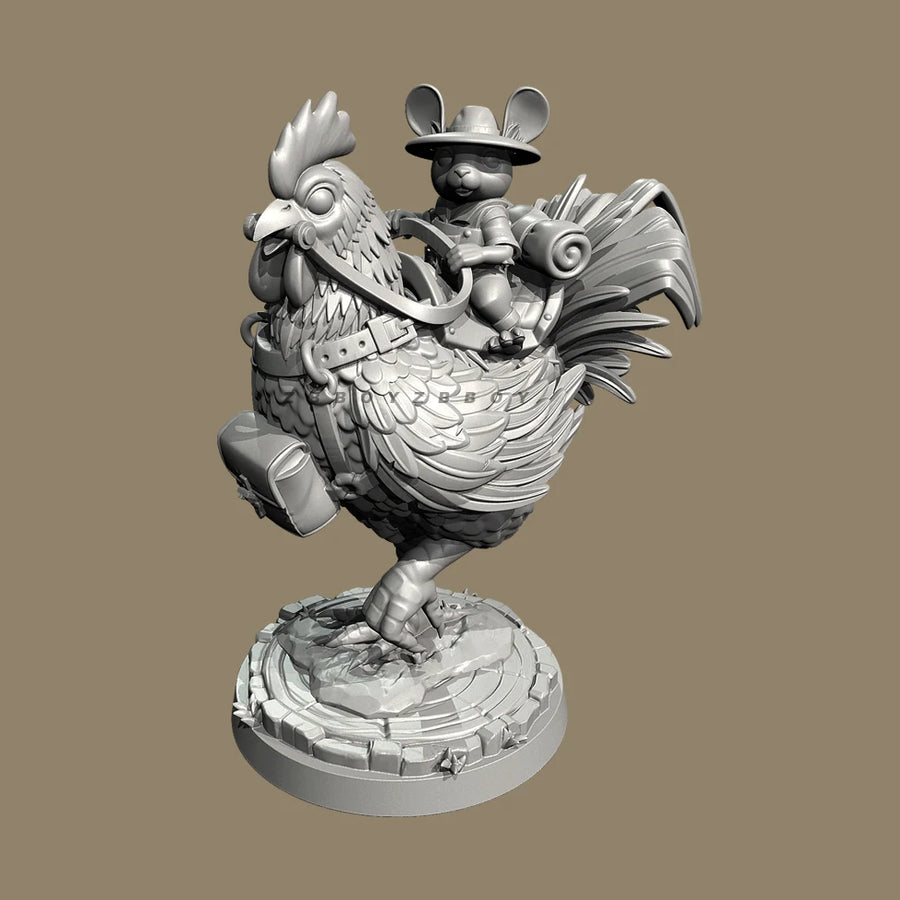 Steampunk Rooster with Mouse Rider 38mm Resin Figure Kit - resin model view 2