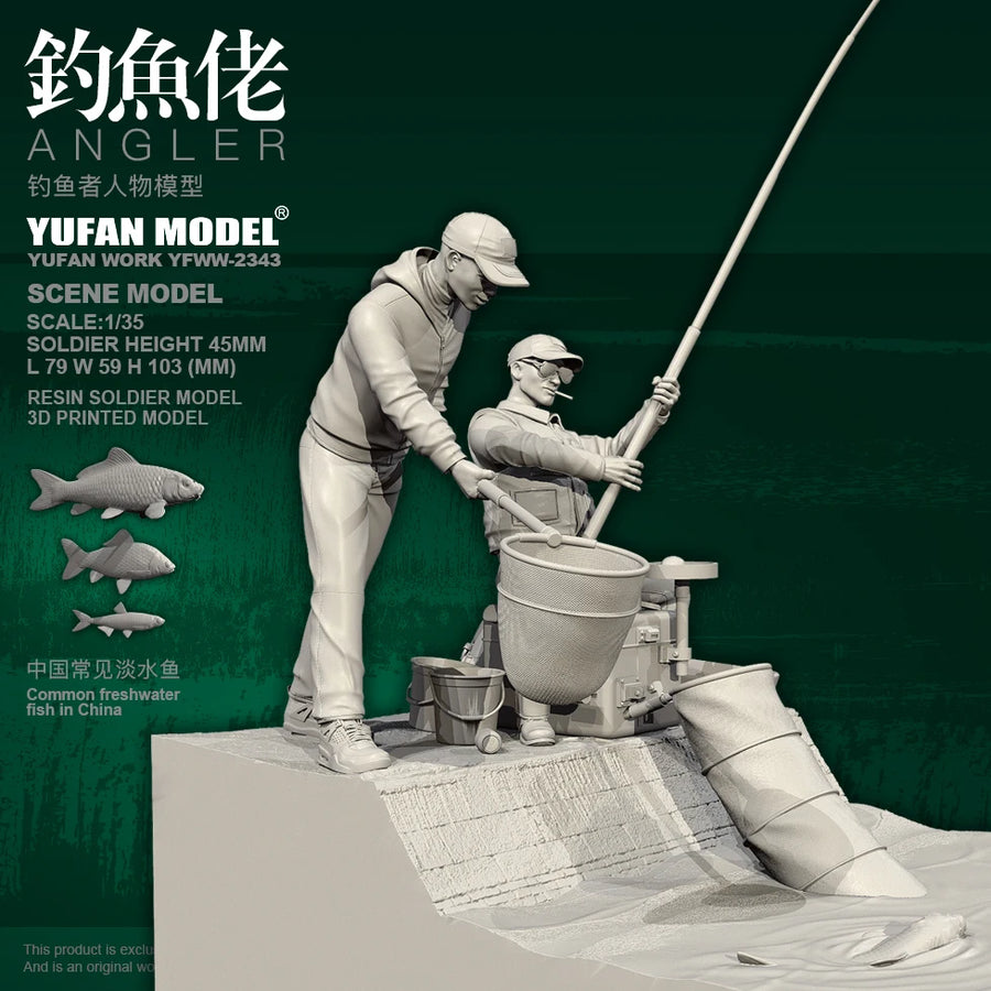 YUFAN 1/35 1/35 Resin Model Colorless and Independently Assembled Fishing Man YFWW-2347+3D