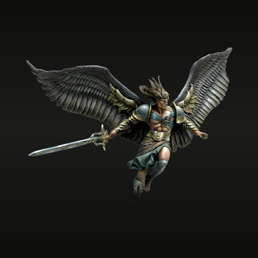 Fantasy Male Dark-Winged Angel Warrior in Flight with Sword 54mm Resin Figure Kit - unpainted resin model kit