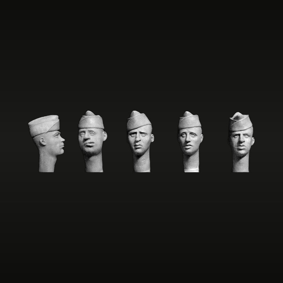 US Army Overseas Cap Soldier Heads 5-Pack 1/35 Resin Kit - unpainted resin model kit