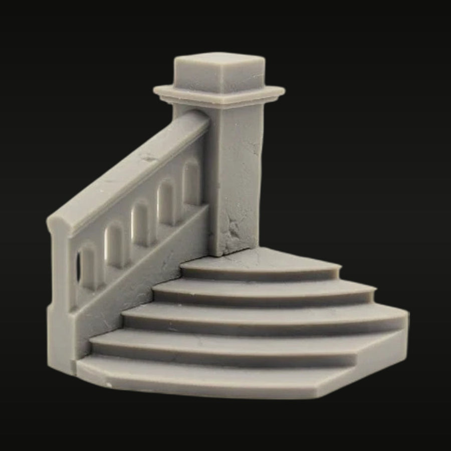 Curved Stone Staircase with Railing 1/35 Resin Diorama Base - unpainted resin model kit