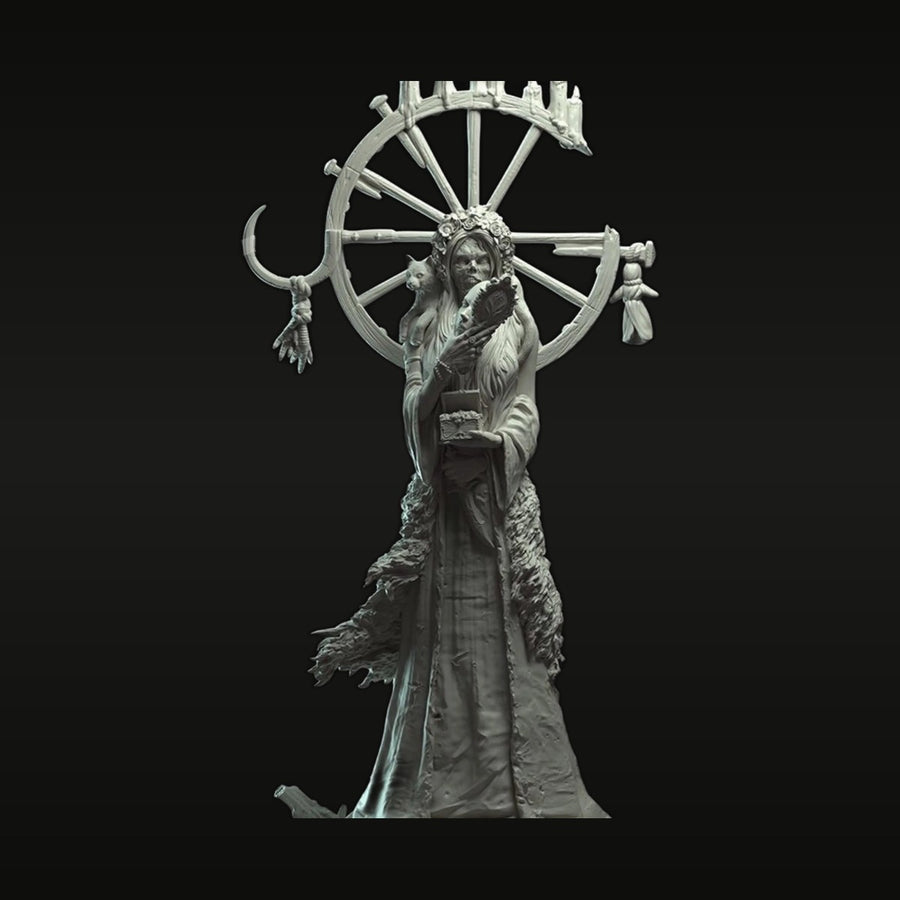 Fantasy Dark Sorceress with Wheel Staff 32mm Resin Figure Kit - unpainted resin model kit