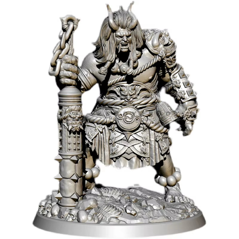 Fantasy Demon Horned Warrior with Spiked Mace and Chains 75mm Resin Bust Kit - resin model view 5
