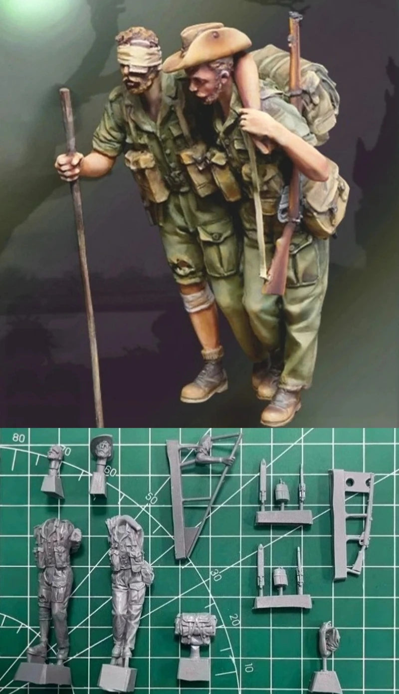 1/35 Scale Diecast Resin Figure Model Kit WWII British Special Forces Soldier Injured 2 Figures Unassembled and Unpainted