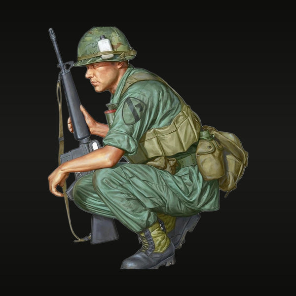 Vietnam War US Army Infantryman with M16 Rifle Crouching 1/16 Resin Figure Kit