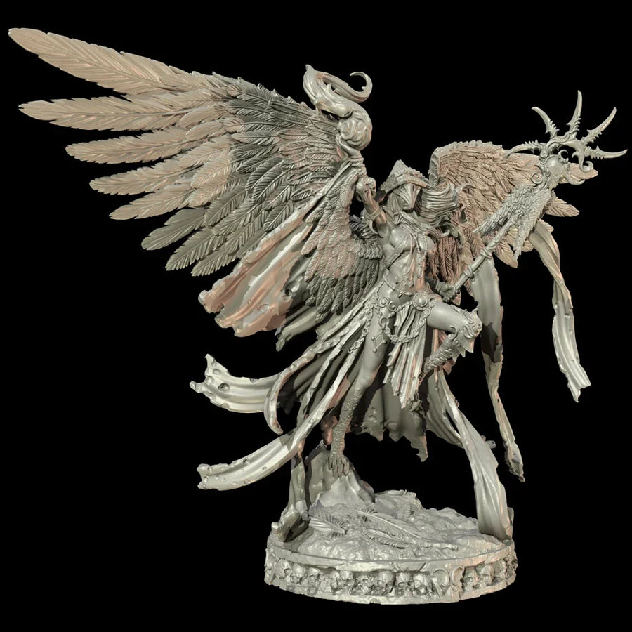 Fantasy Winged Demon Guardian with Ornate Horns 75mm Resin Bust Kit - resin model view 4