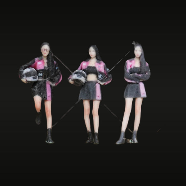 Anime Female Racer Pinup Set Pink & Black 1/64 Resin Figures