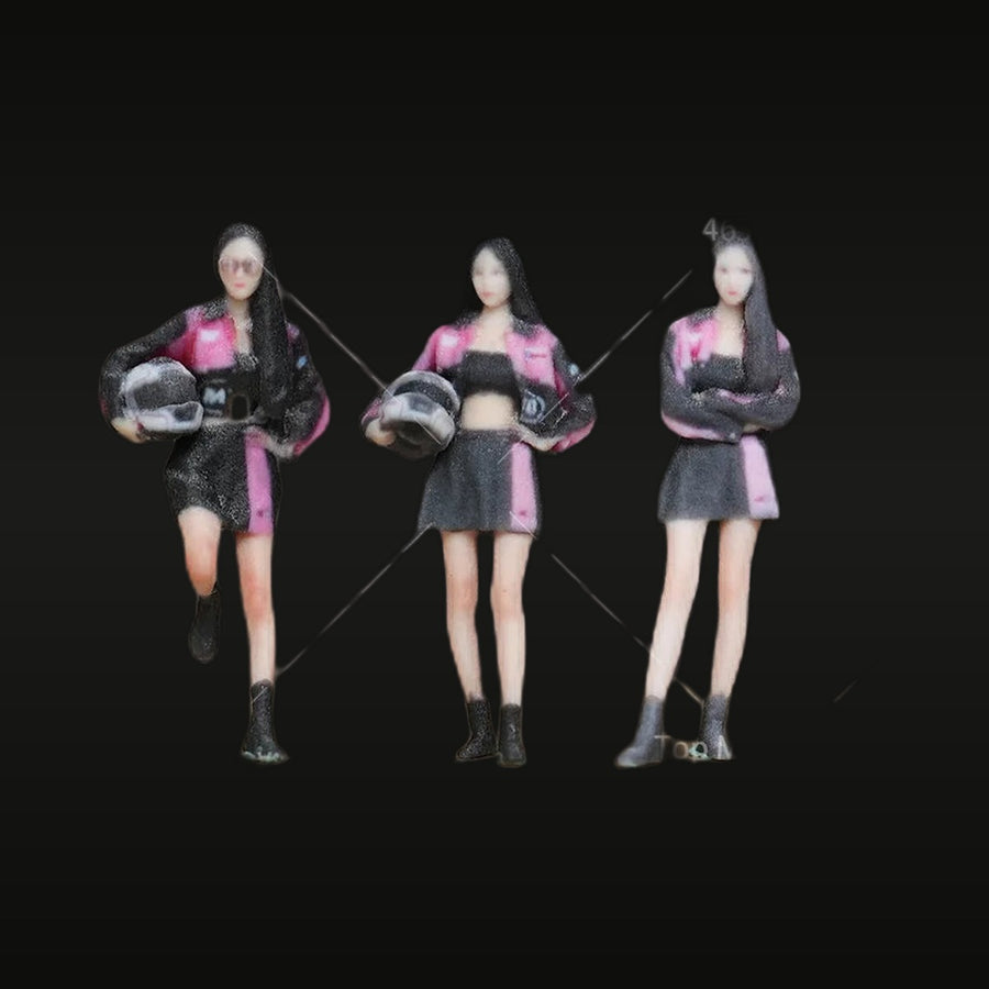 Anime Female Racer Pinup Set Pink & Black 1/64 Resin Figures - unpainted resin model kit