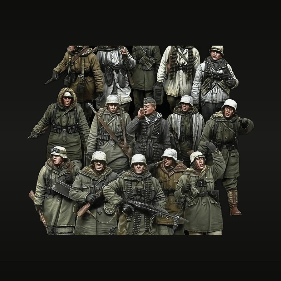 WWII German Winter Soldiers Snow Camouflage 15-Figure Set 1/35 Resin Kit - unpainted resin model kit