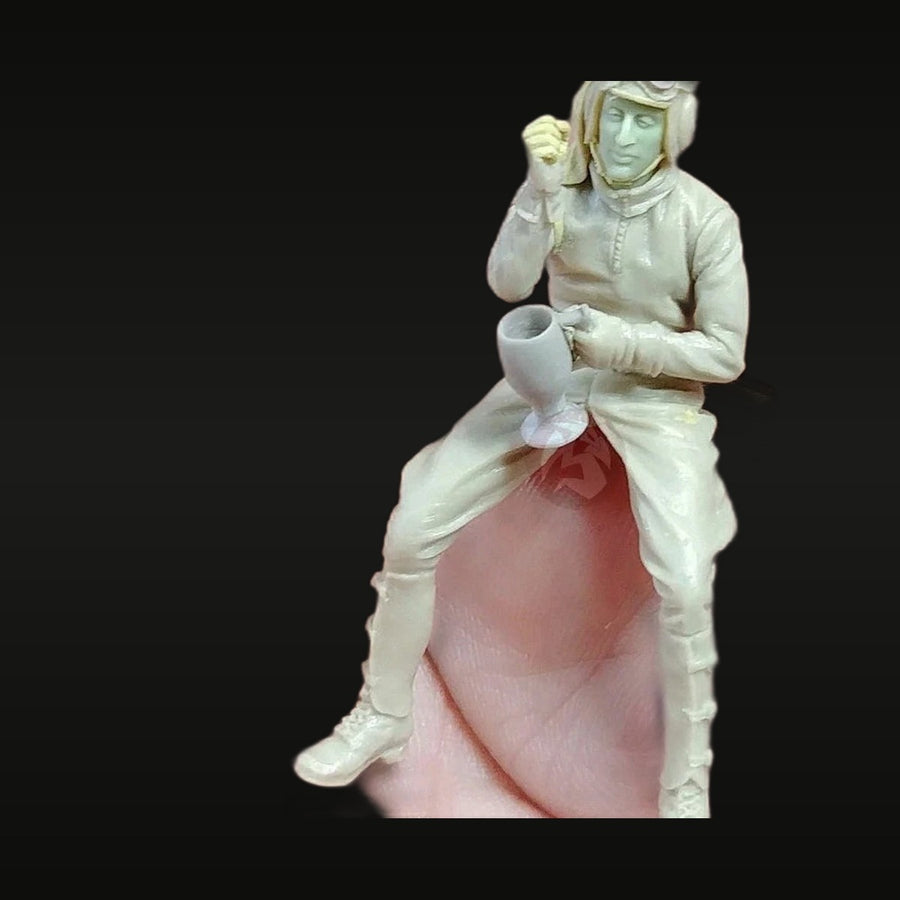 WWII Pilot/Aircrew Resting with Mug 1/35 Resin Figure Kit - unpainted resin model kit