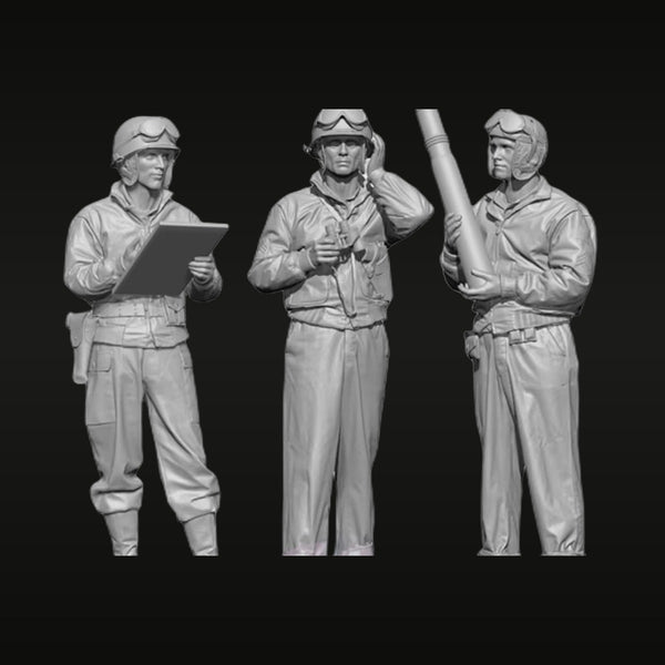 WWII US Army Tank Crew with Headsets 3-Figure Set 1/35 Resin Kit