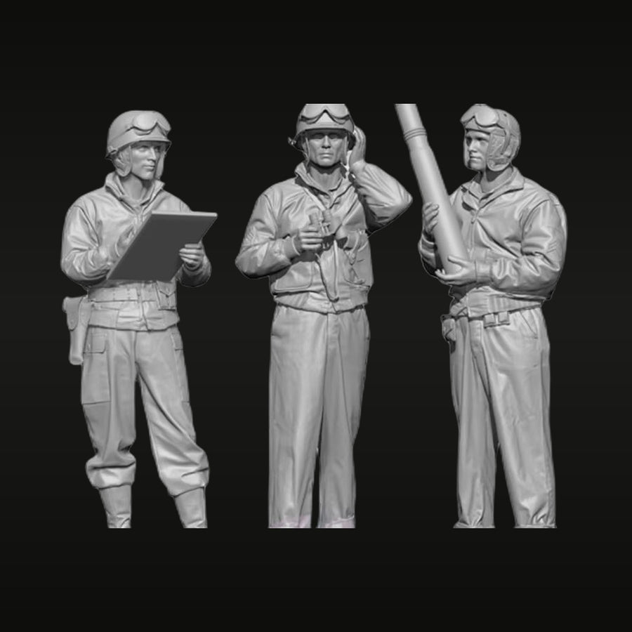 WWII US Army Tank Crew with Headsets 3-Figure Set 1/35 Resin Kit - unpainted resin model kit