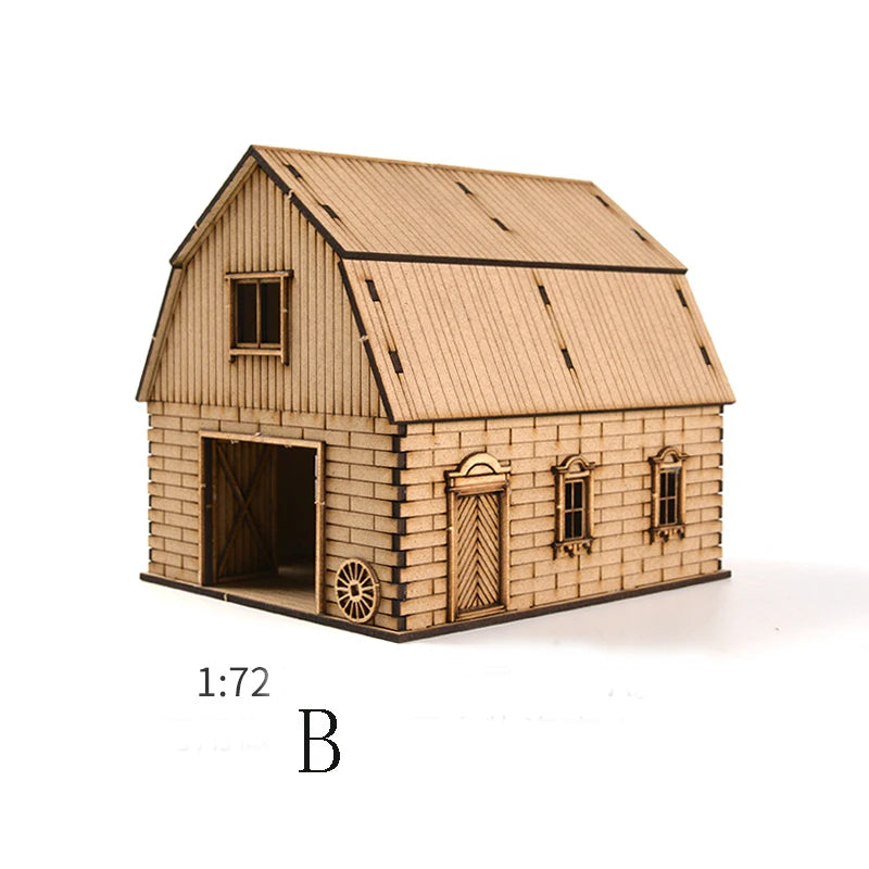 1/72 Wooden Building Model Kits Construction Scene Granary Houses Hobby Making Scene Accessories Tools Diorama Kit